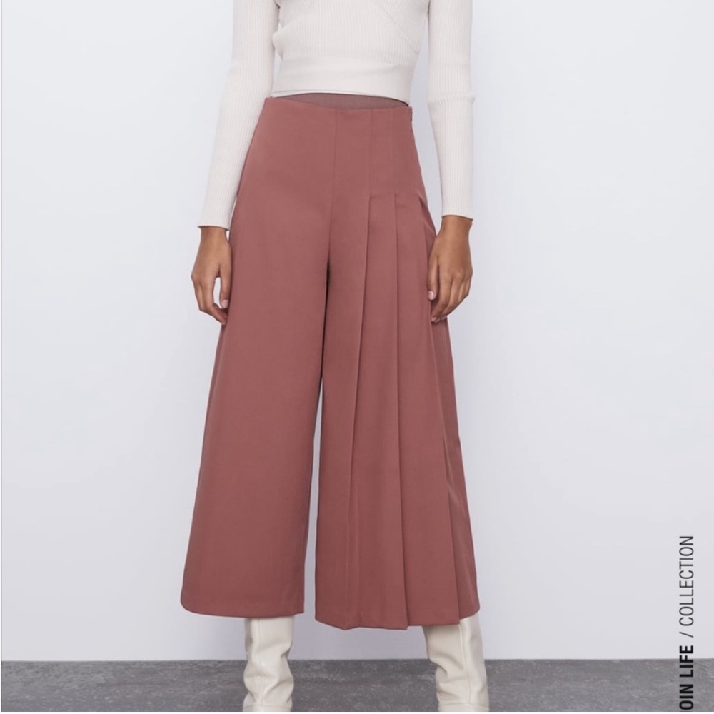 BLACK Zara Asymmetric Wide Leg High Waisted Pleated Trouser Size XS